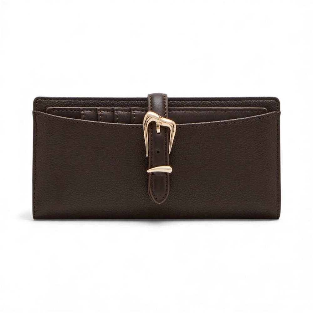 Anne Klein Dark Brown Wallet with Gold Buckle